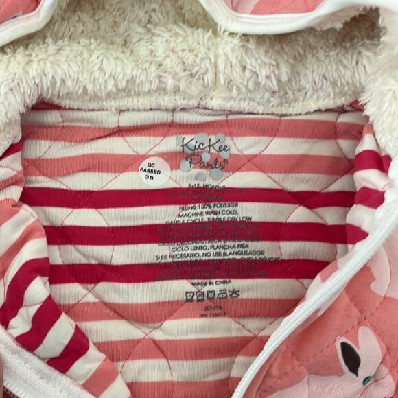 Kickee Pants 6-12 mo Quilted Jacket w/Sherpa Lined Hood Strawberry Forest Rabbit - Picture 3 of 5